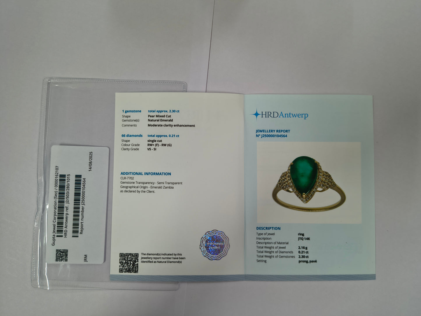 2.51 Ct Pear Mixed Cut Natural Emerald 14K Gold Ring