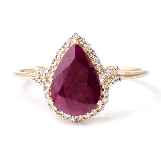 2.11 Ct Pear Mixed Cut Natural Corundum Ruby 14K Gold Ring