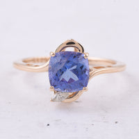 2.13 Ct Cushion Natural Tanzanite 14K Gold Ring