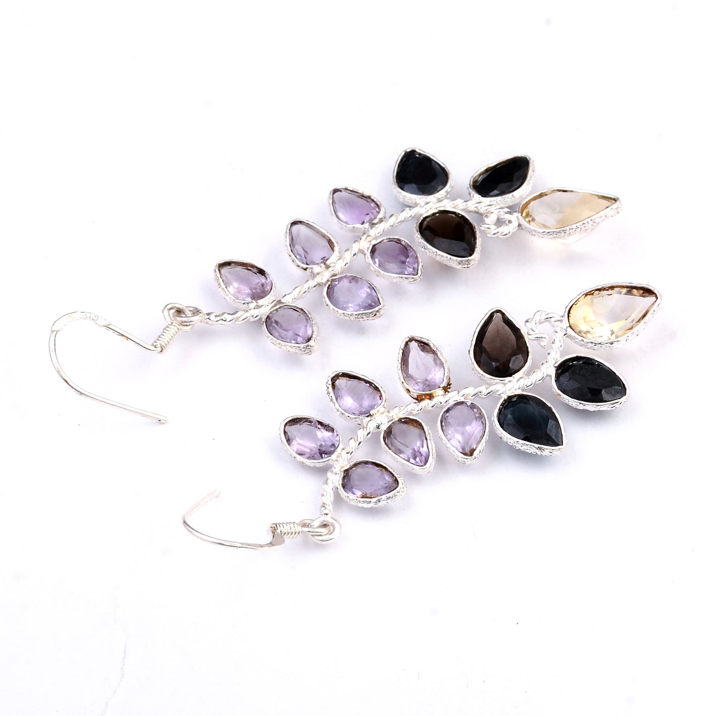 10.18 Ct Citrine, Sapphire 925 Sterling Silver Earrings