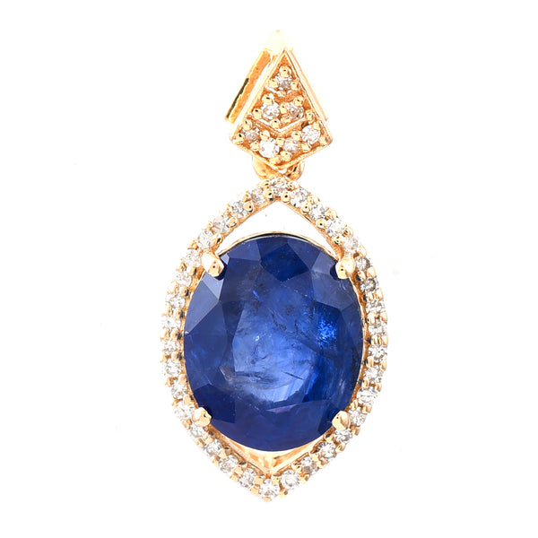 3.59 Ct Oval Mixed Cut Natural Sapphire 14K Gold Pendant