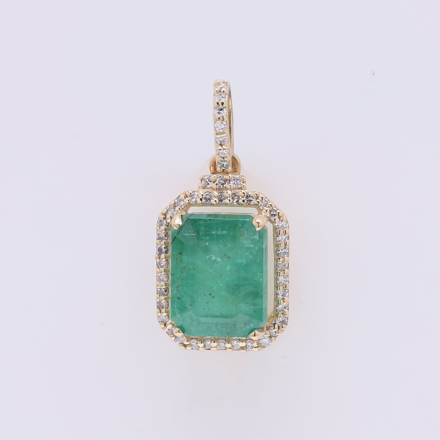 3.11 Ct Octagon Step Cut Natural Emerald 14K Gold Pendant