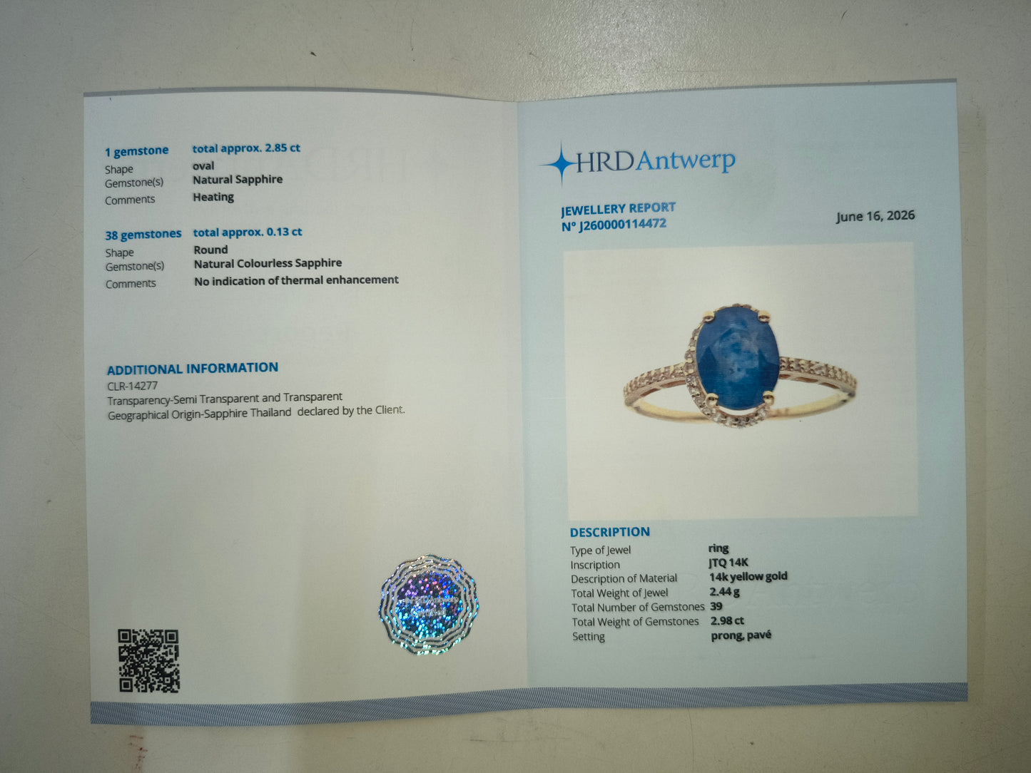 2.98 Ct Oval Natural Sapphire 14K Gold Ring
