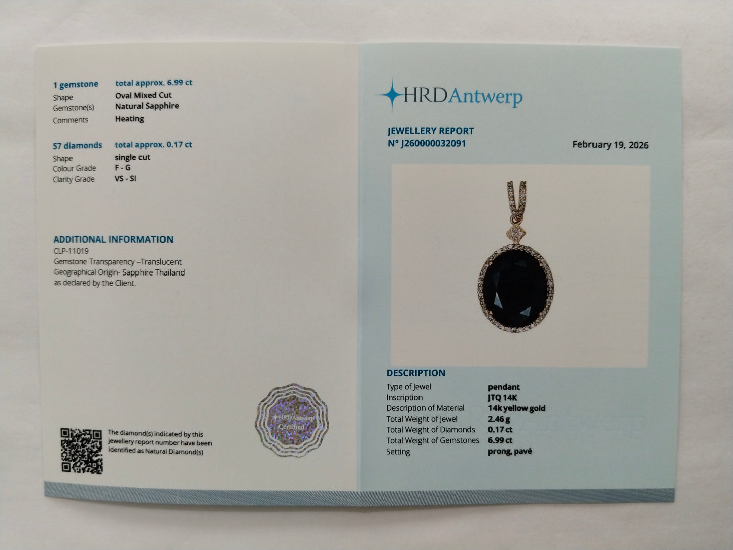7.16 Ct Oval Mixed Cut Natural Sapphire 14K Gold Pendant