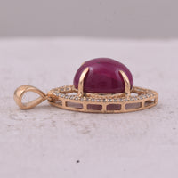 6.89 Ct Oval Cabochon Cut Natural Ruby 14K Gold Pendant