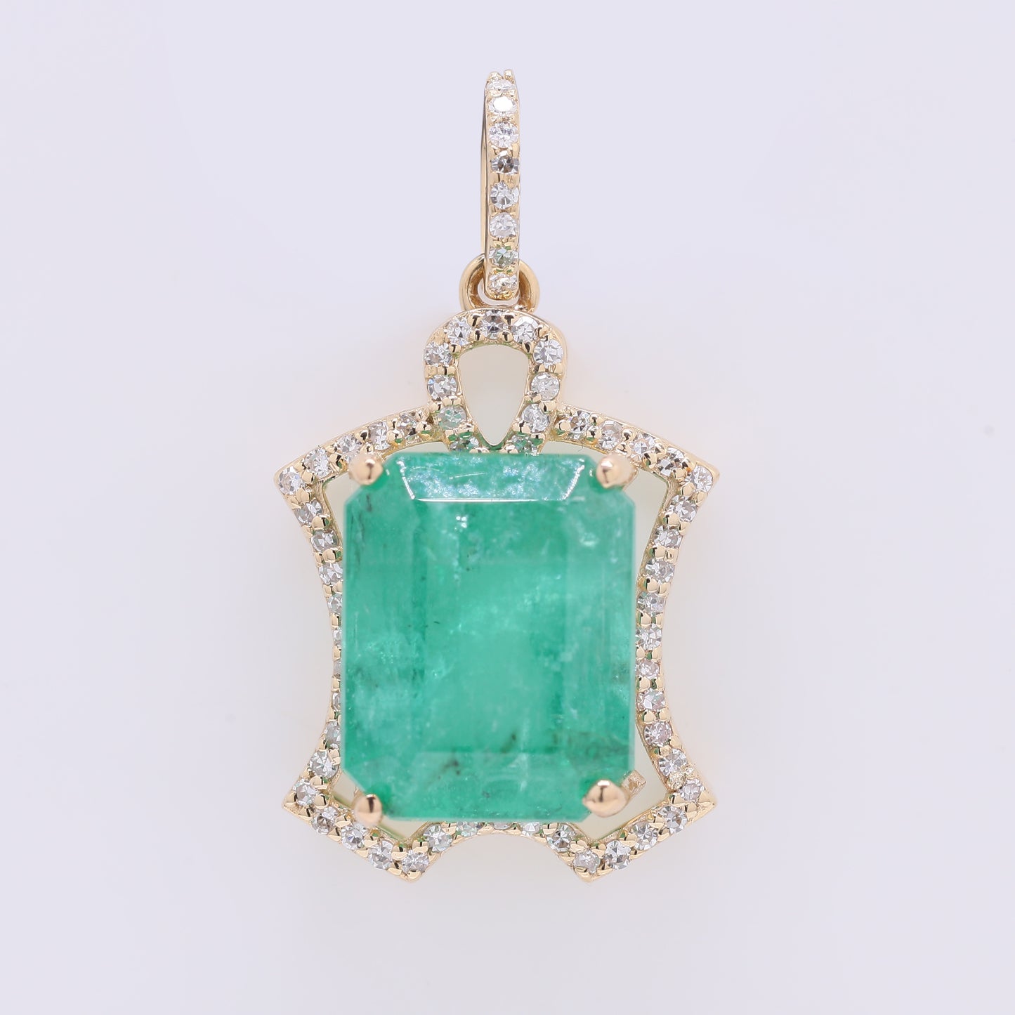 5.83 Ct Octagon Step Cut Natural Emerald 14K Gold Pendant