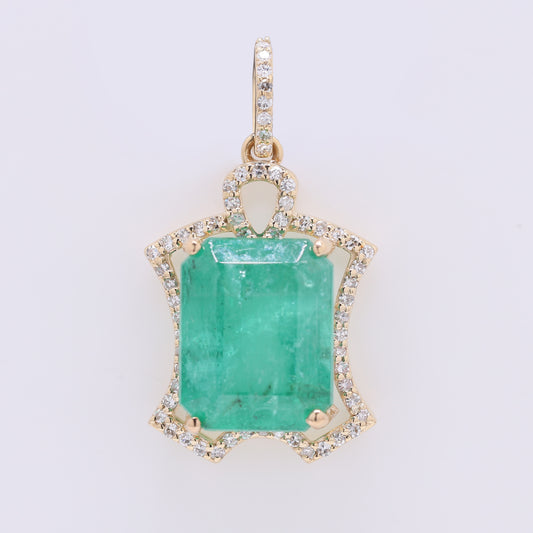 5.83 Ct Octagon Step Cut Natural Emerald 14K Gold Pendant