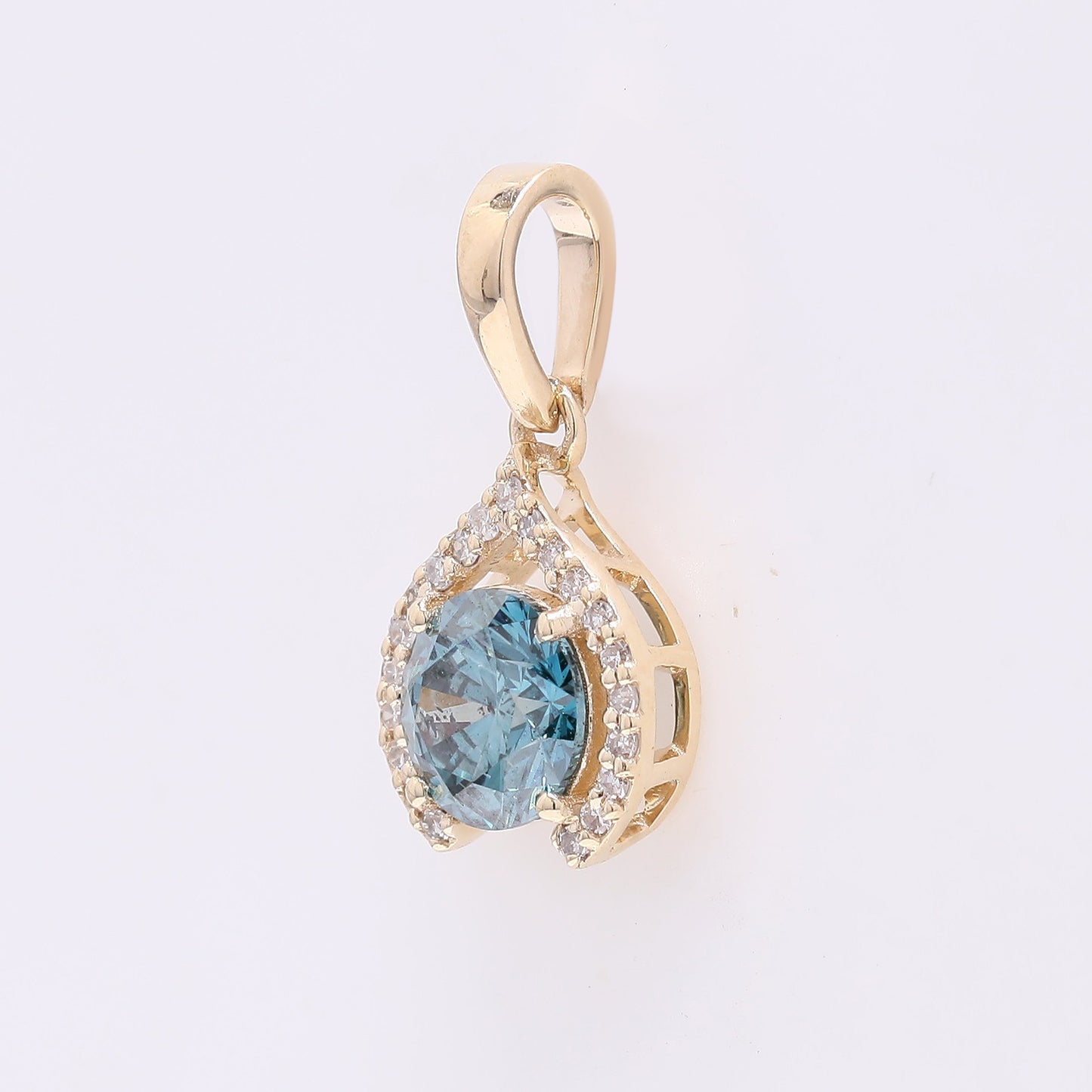0.76 Ct Round Blue Diamond 14K Gold Pendant