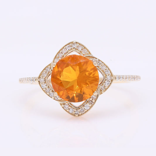 1.39 Ct Round Mixed Cut Natural Fire Opal 14K Gold Ring