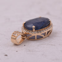 3.99 Ct Oval Mixed Cut Natural Sapphire 14K Gold Pendant