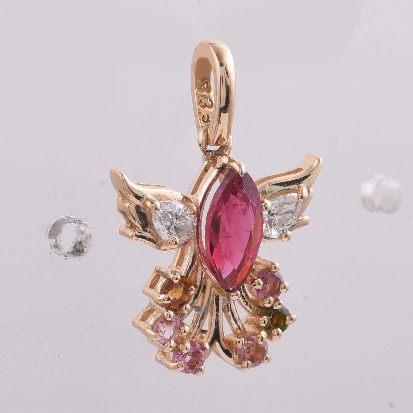 0.97 Ct Marquise, Round Natural Multi-Coloured Tourmaline 14K Gold Pendant