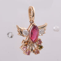 0.97 Ct Marquise, Round Natural Multi-Coloured Tourmaline 14K Gold Pendant