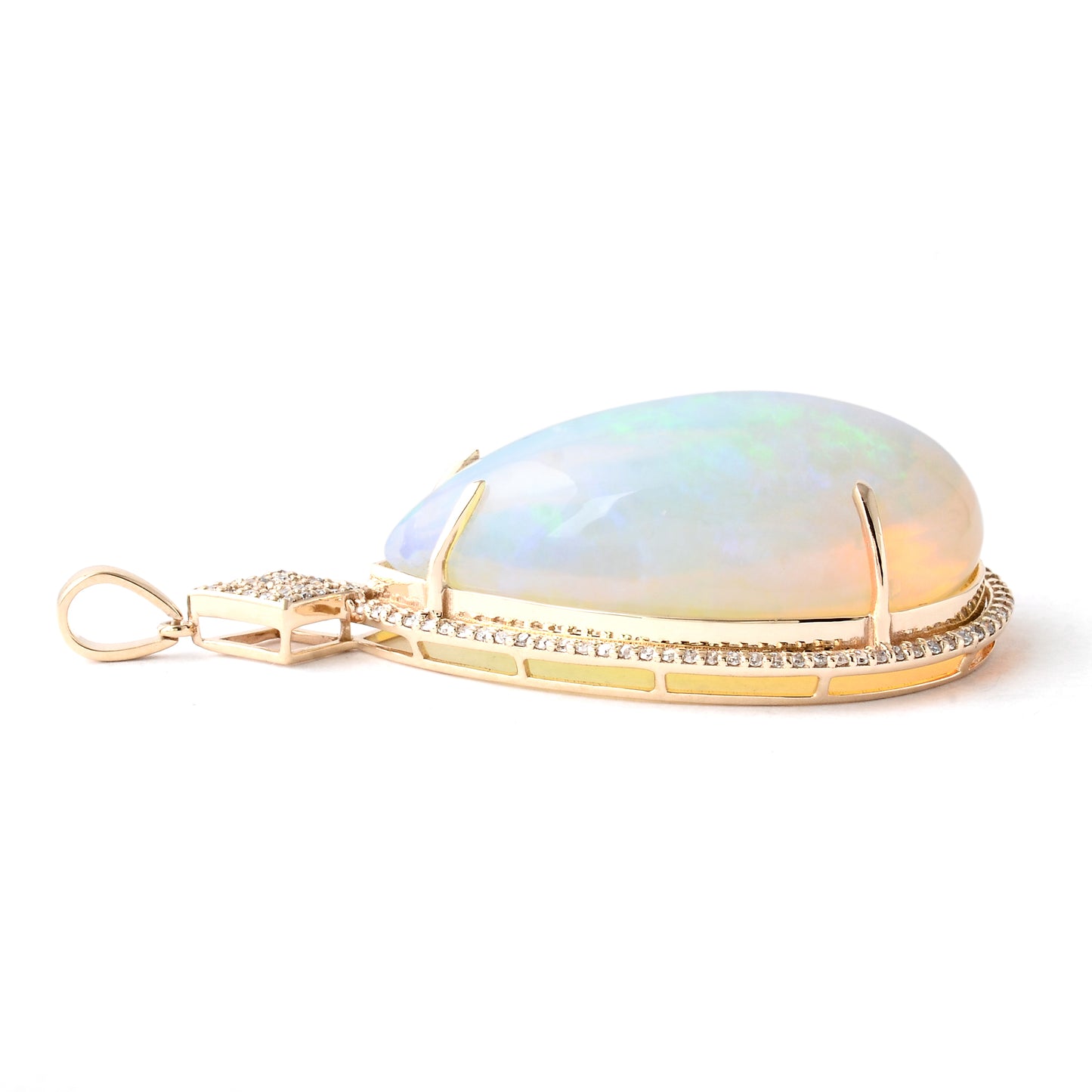 25.15 Ct Pear Cabochon Natural Opal 14K Gold Pendant