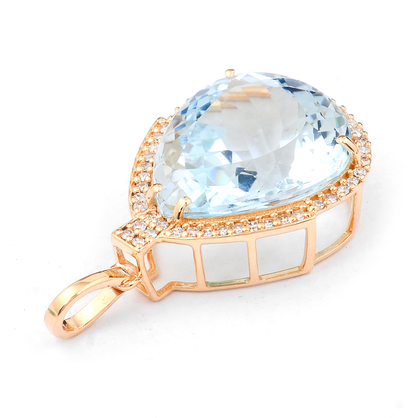 7.05 Ct Pear Mixed Cut Natural Aquamarine 14K Gold Pendant