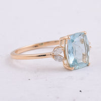 1.78 Ct Cushion Mixed Cut Natural Aquamarine 14K Gold Ring