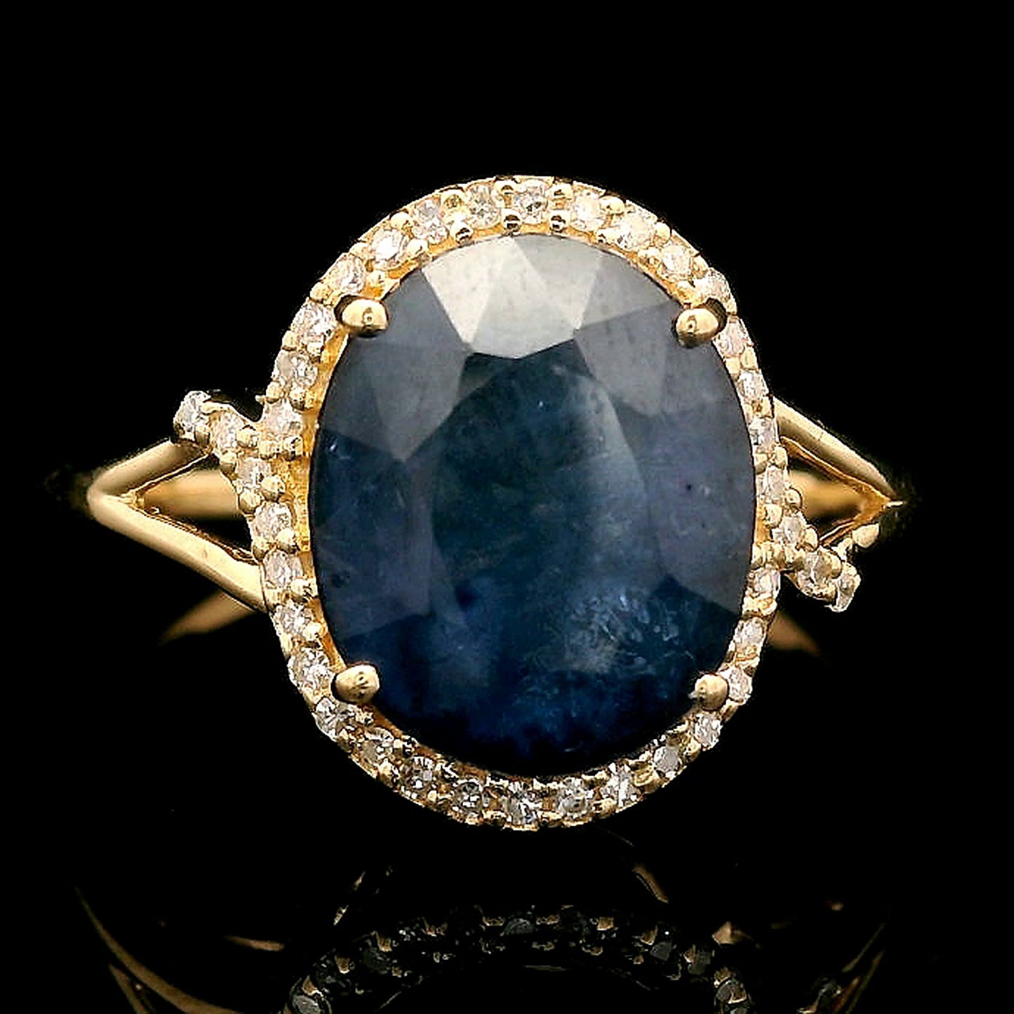 4.57 Ct Oval Mixed Cut Natural Sapphire 14K Gold Ring