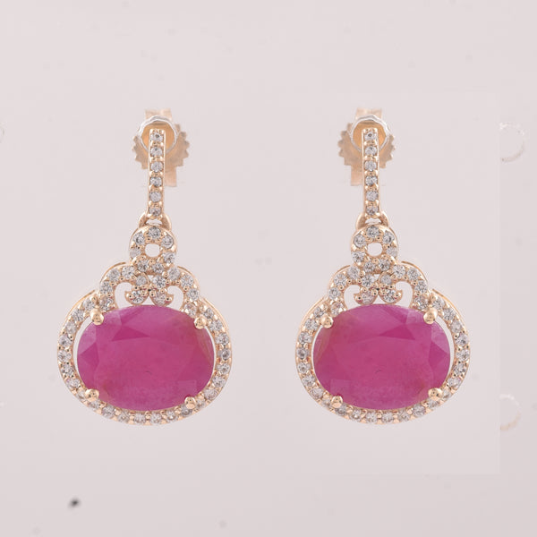 5.39 Ct Oval Ruby 9K Gold Earrings