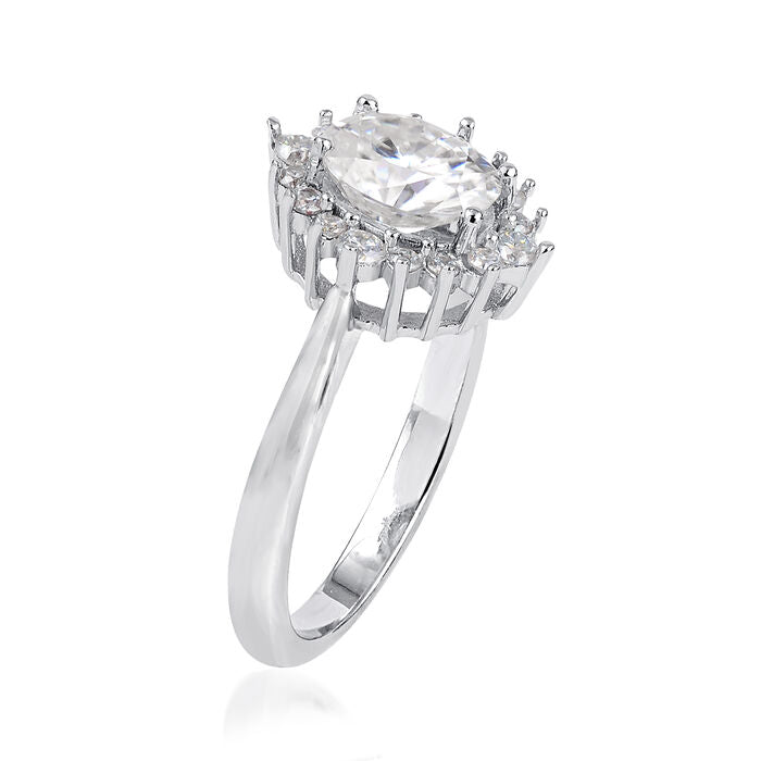 1.55 ct. t.w. Moissanite Halo Ring in Sterling Silver. Size 7