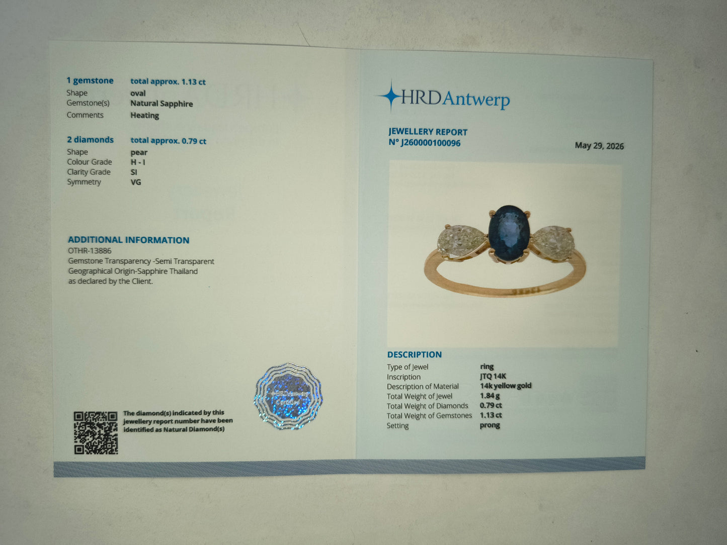 1.92 Ct Oval Mixed Cut Natural Sapphire 14K Gold Ring