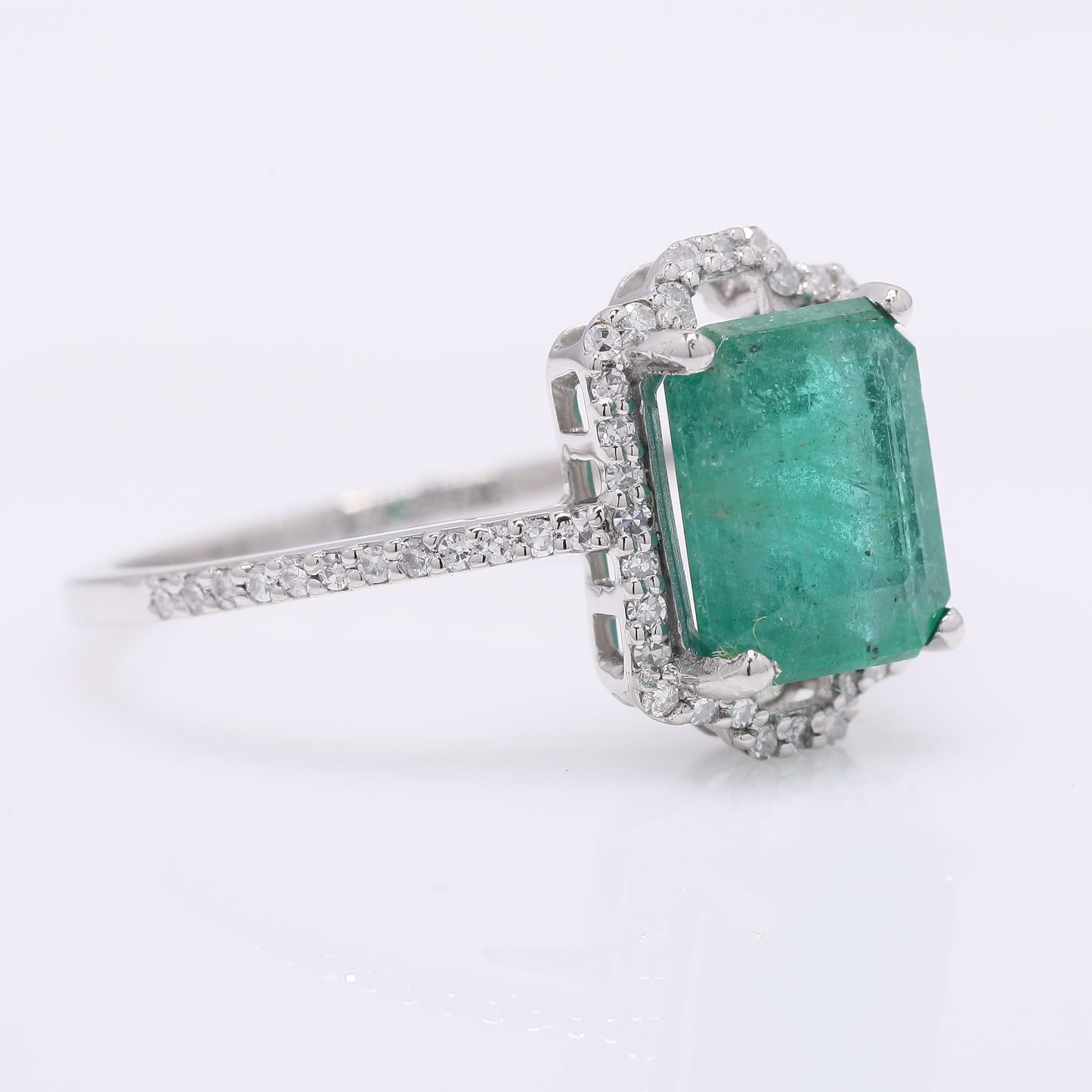 2.31 Ct Octagon Step Cut Natural Emerald 950 Platinum Ring