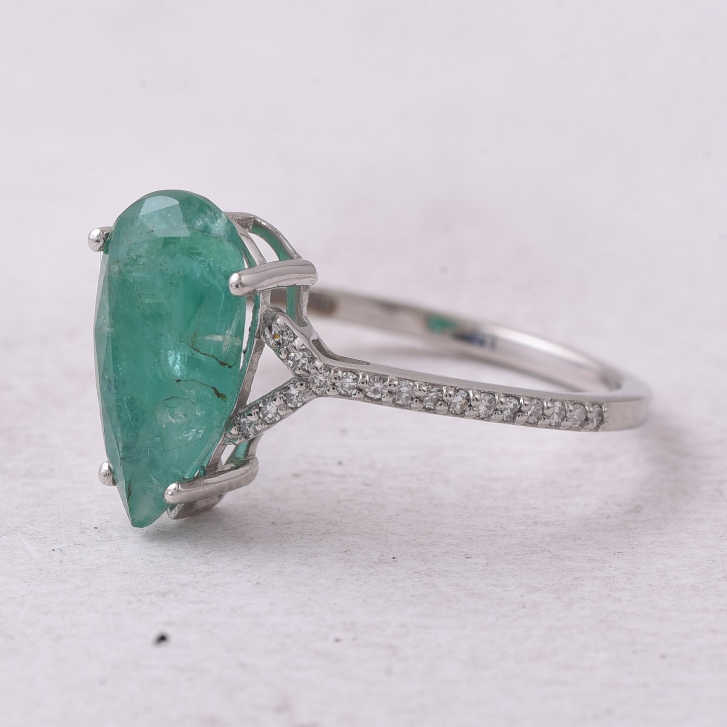 2.19 Ct Pear Mixed Cut Natural Emerald 950 Platinum Ring