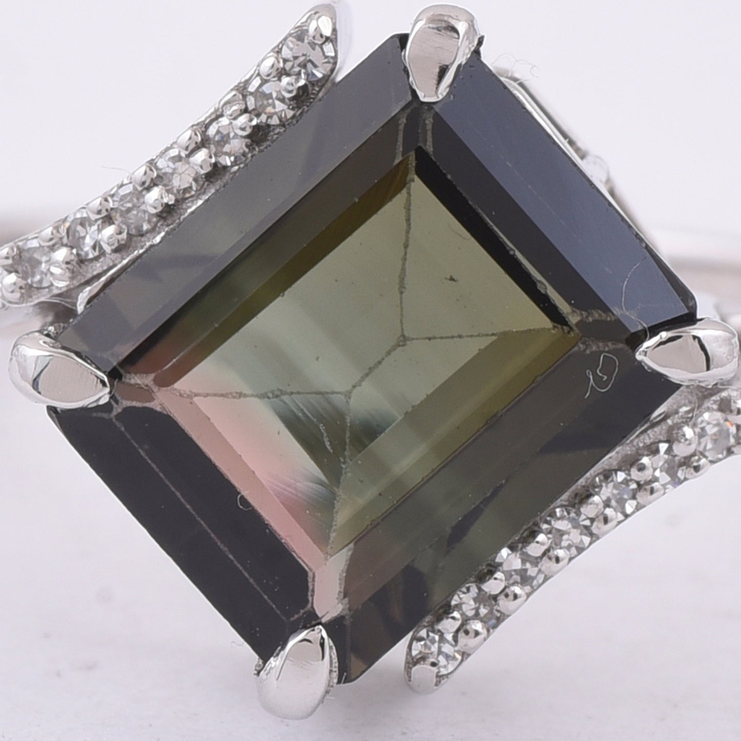 3.42 Ct Octagon Step Cut Natural Bi-Coloured Tourmaline 950 Platinum Ring