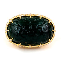 25.55 Ct Oval Natural Beryl Emerald 14K Gold Cluster Ring