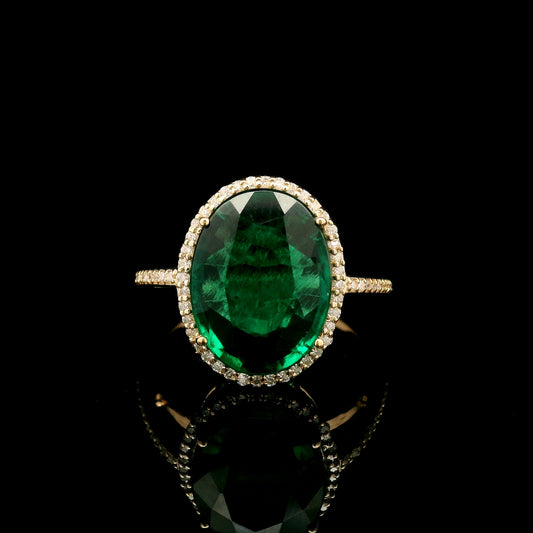 4.89 Ct Oval Mixed Cut Lab Grown Emerald 14K Gold Ring