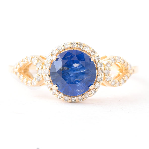 1.55 Ct Round Mixed Cut Natural Sapphire 14K Gold Ring