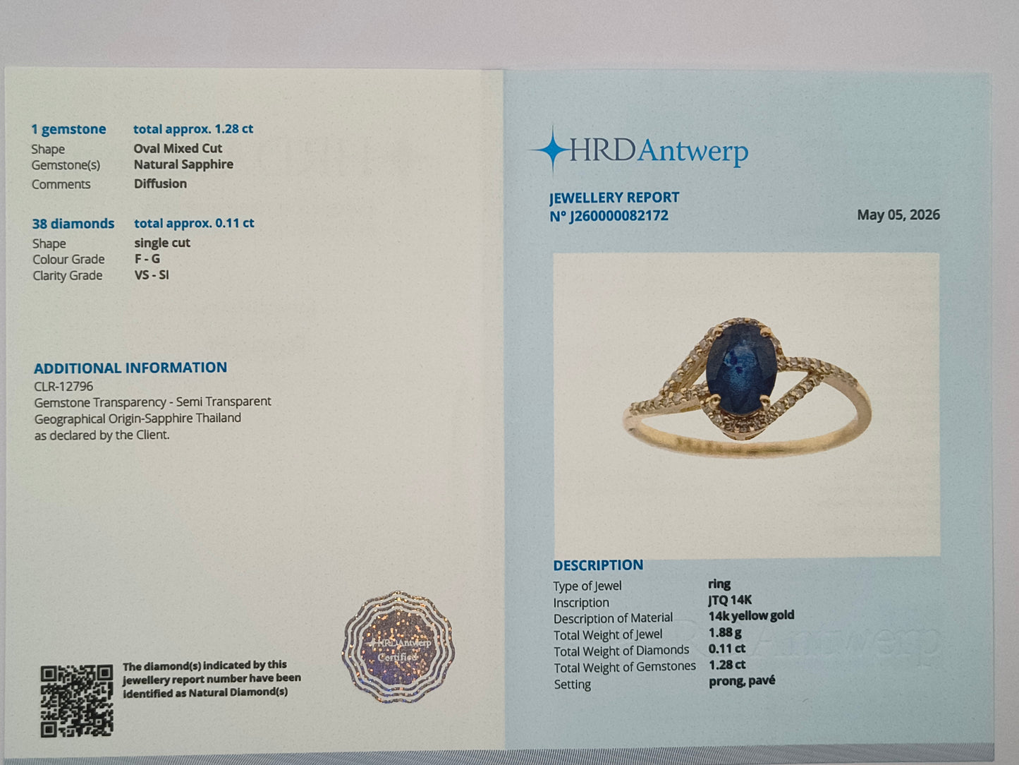 1.40 Ct Oval Mixed Cut Natural Sapphire 14K Gold Ring