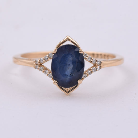 1.37 Ct Oval Natural Sapphire 14K Gold Ring