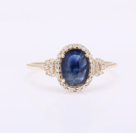 1.31 Ct Oval Mixed Cut Natural Sapphire 14K Gold Ring