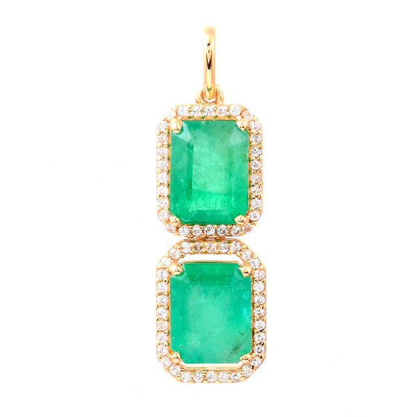 3.71 Ct Octagon Step Cut Natural Emerald 14K Gold Pendant