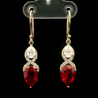 5.41 Ct Pear Mixed Cut Lab Grown Ruby 14K Gold Earrings