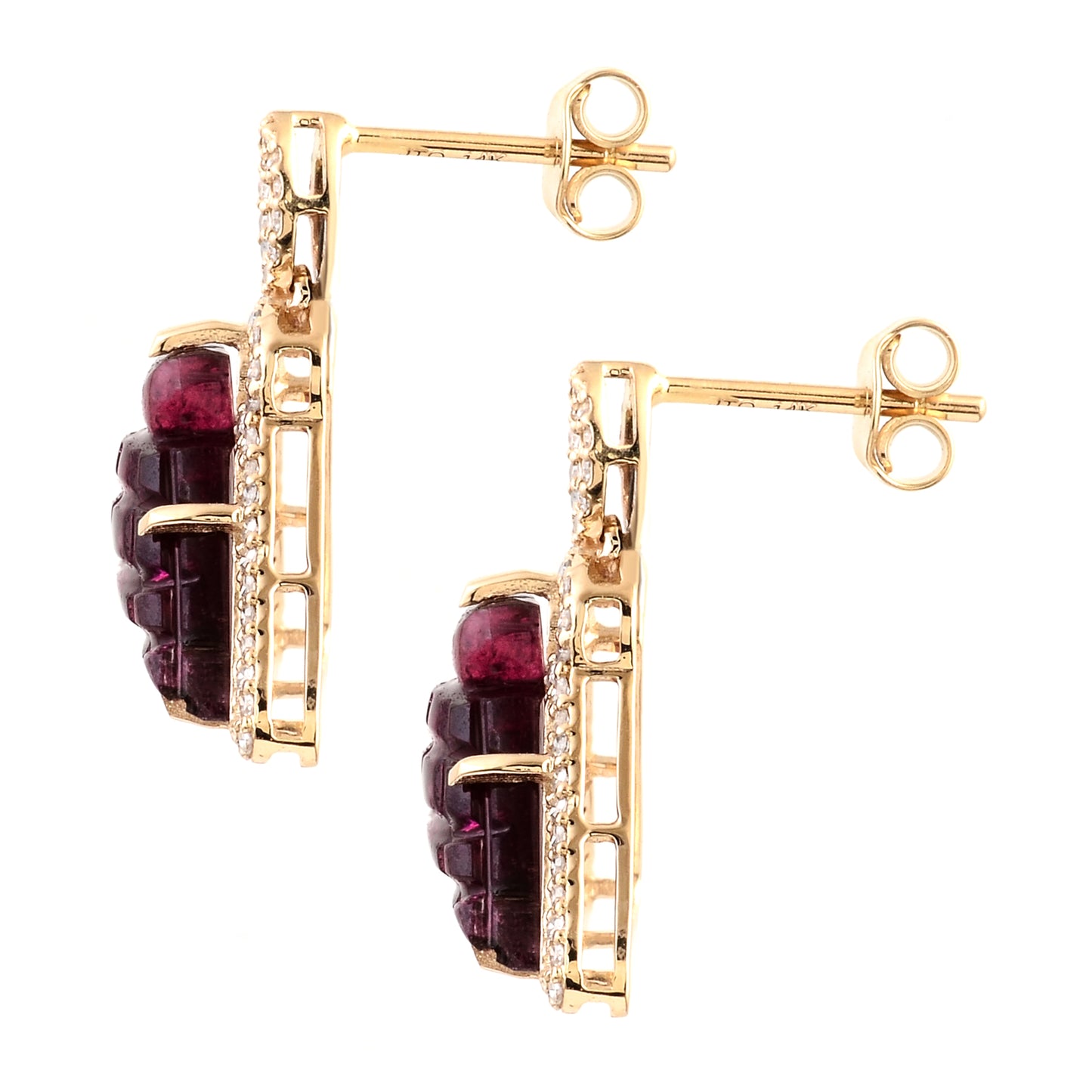 9.10 Ct Fancy Carving Natural Tourmaline 14K Gold Earrings