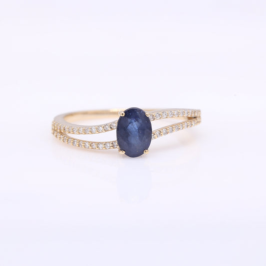 1.26 Ct Oval Mixed Cut Natural Sapphire 14K Gold Ring