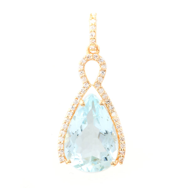 2.93 Ct Pear Mixed Cut Natural Aquamarine 14K Gold Pendant