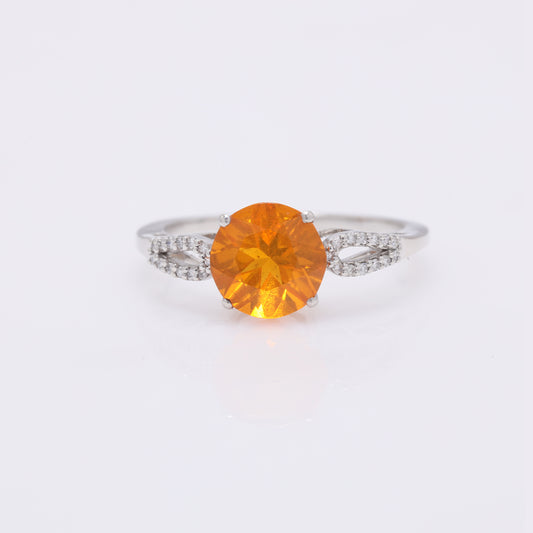 1.36 Ct Round Mixed Cut Natural Fire Opal 950 Platinum Ring