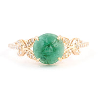 2.23 Ct Round Carving Natural Beryl Emerald 14K Gold Ring