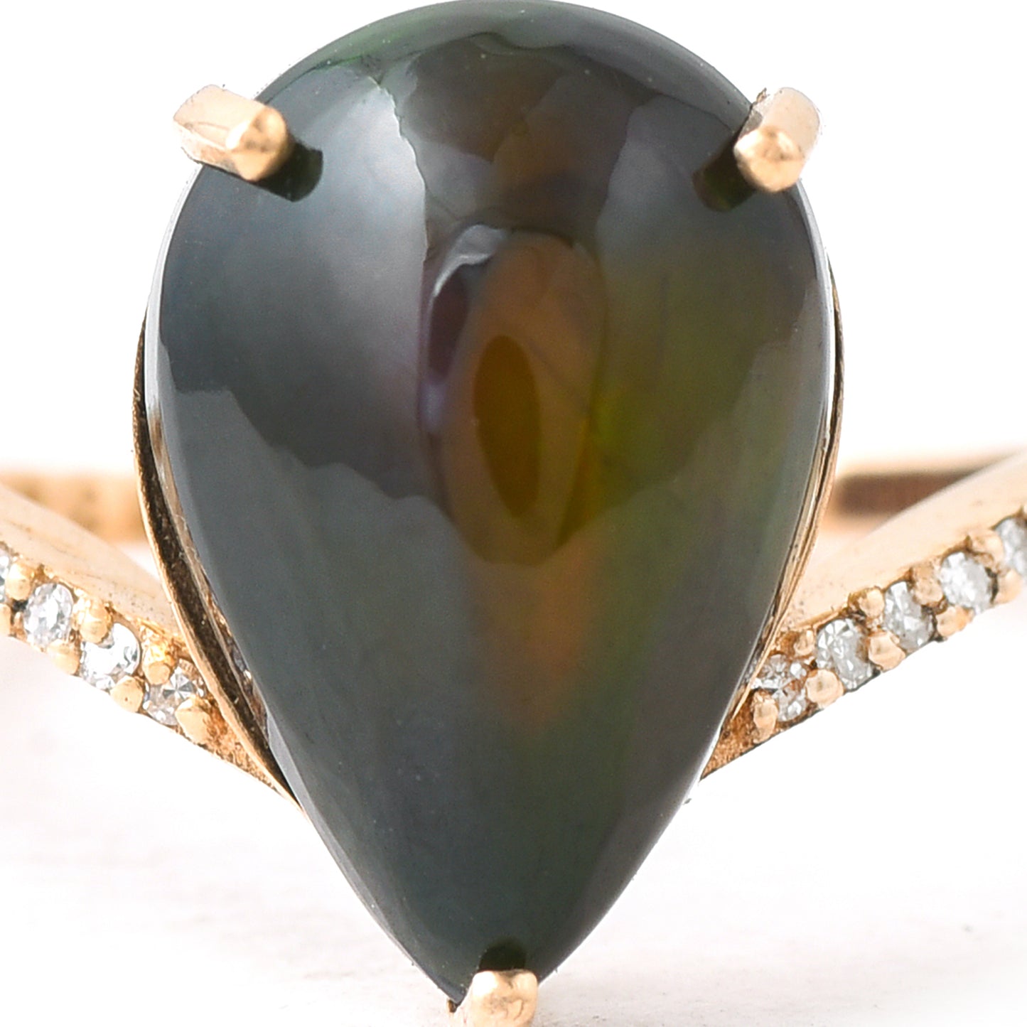 3.16 Ct Pear Black Opal 14K Gold Ring