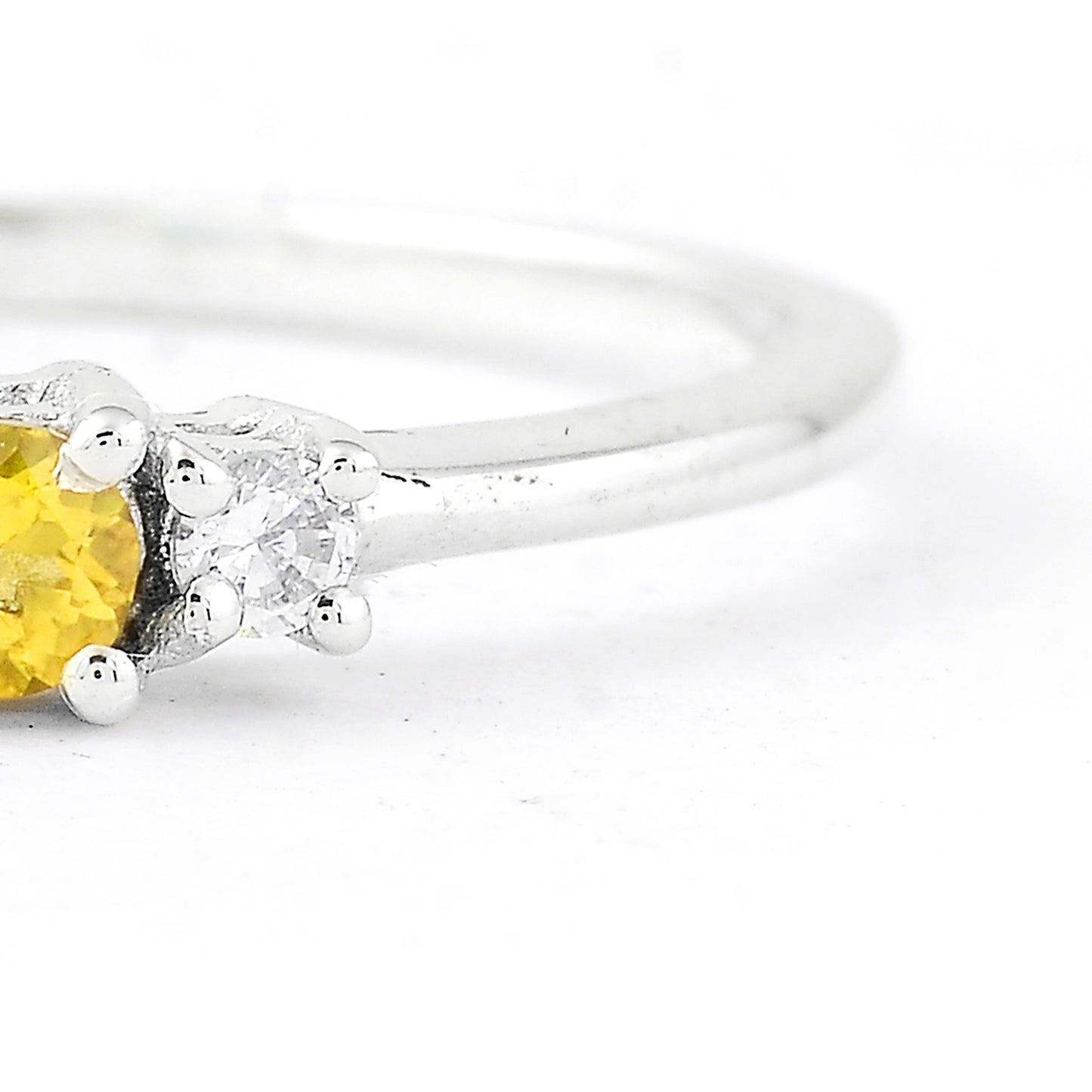 0.22 Ct Round Citrine, Cubic Zirconia, 925 Sterling Silver Ring
