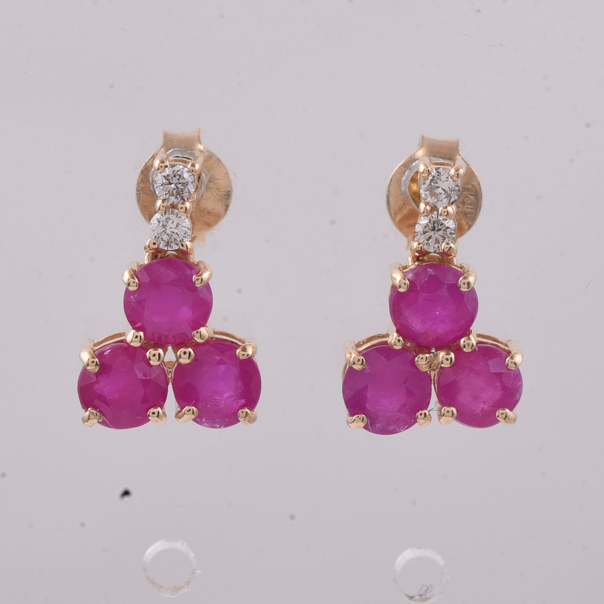 2.44 Ct Round Natural Ruby 14K Gold Earrings
