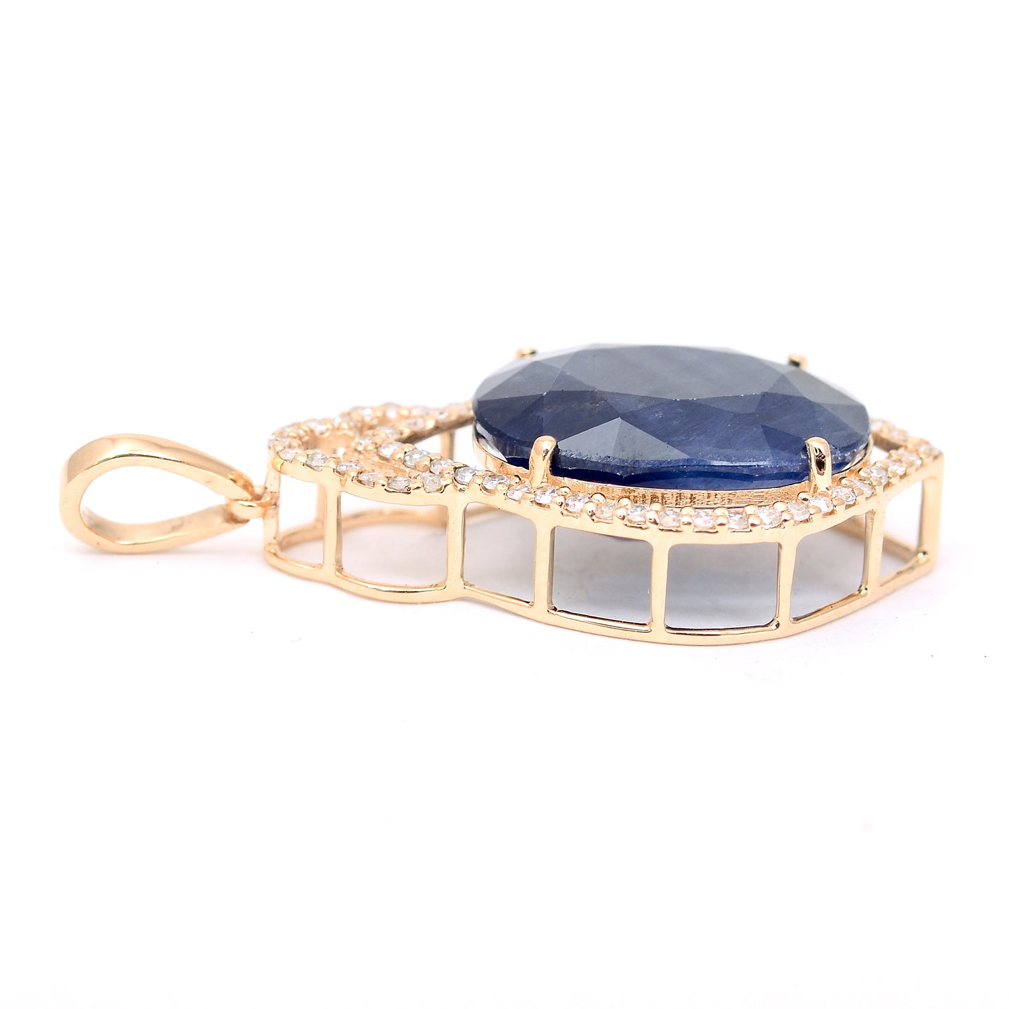 7.27 Ct Oval Mixed Cut Natural Sapphire 14K Gold Pendant