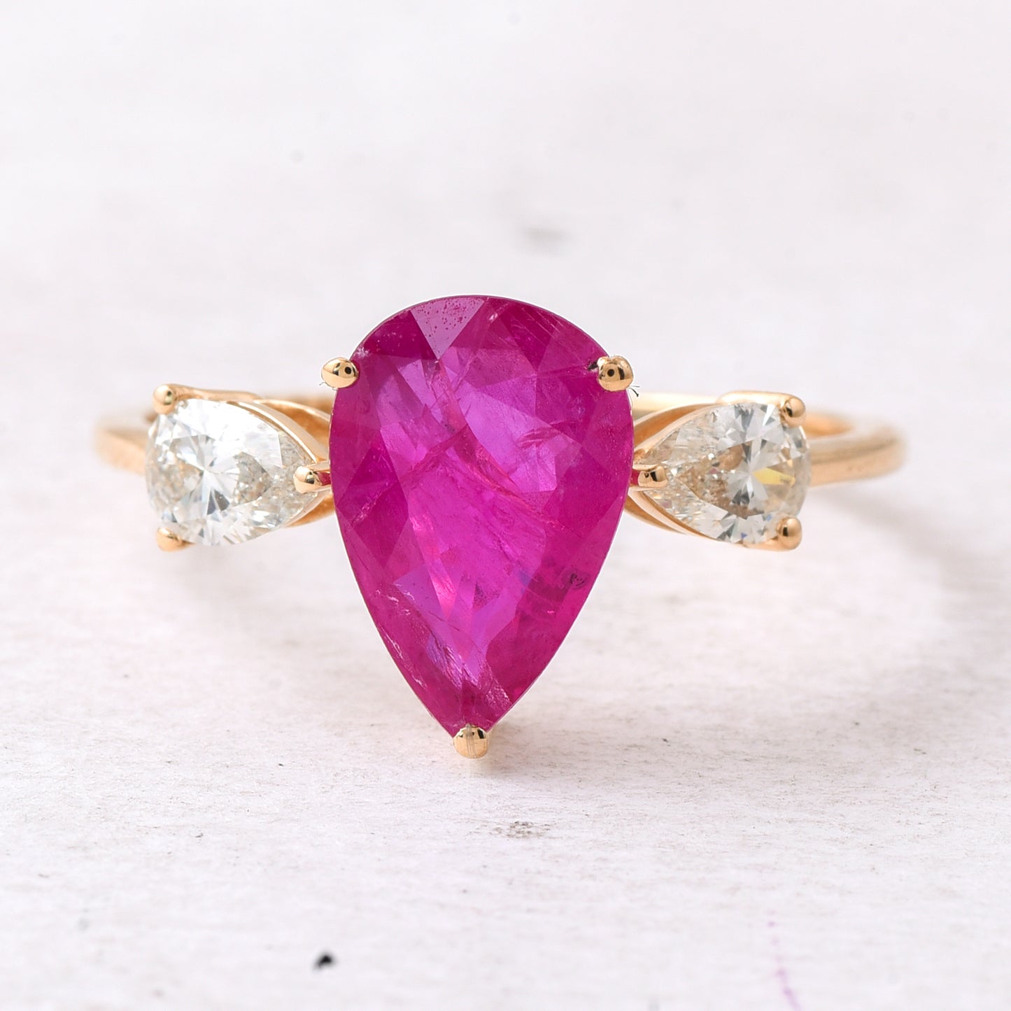 2.48 Ct Pear Mixed Cut Natural Ruby 14K Gold Ring