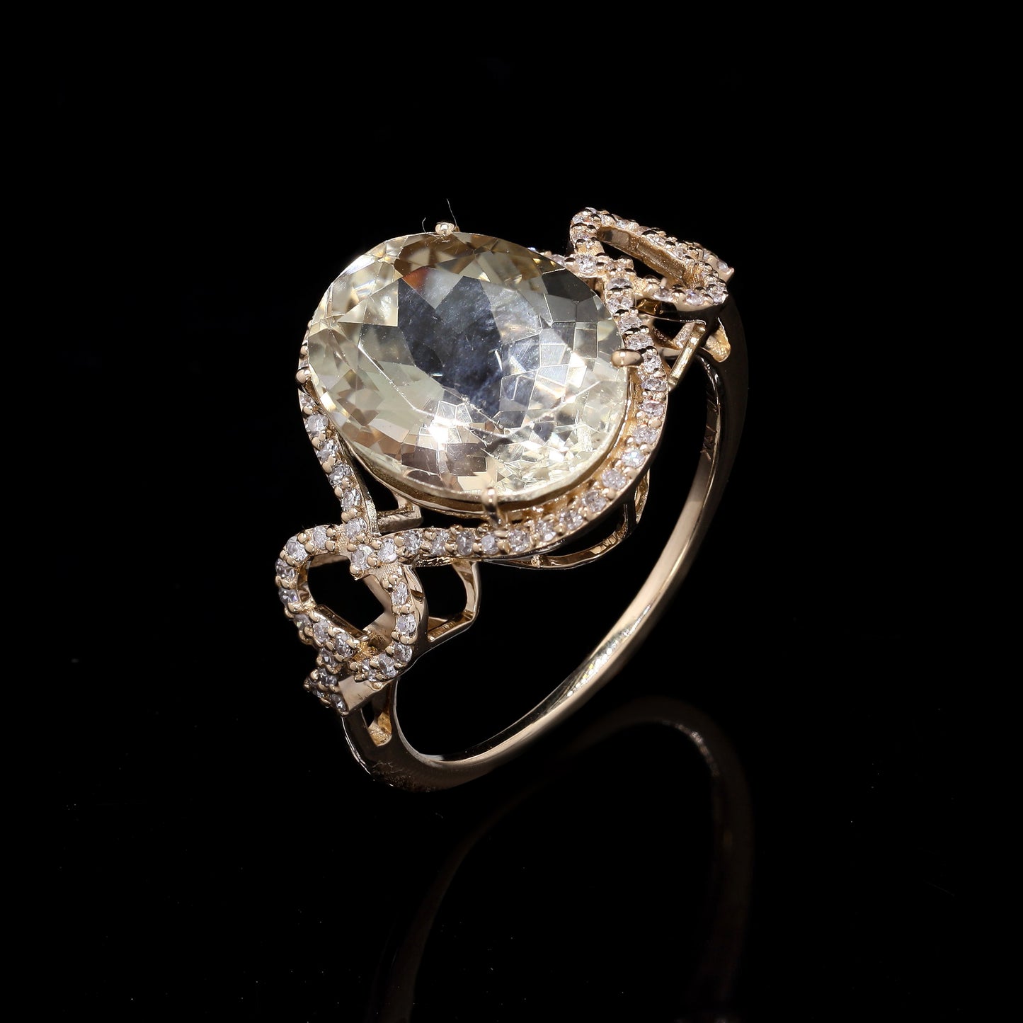 3.84 Ct Oval Mixed Cut Natural Plagioclase Feldspar Sunstone 14K Gold Ring