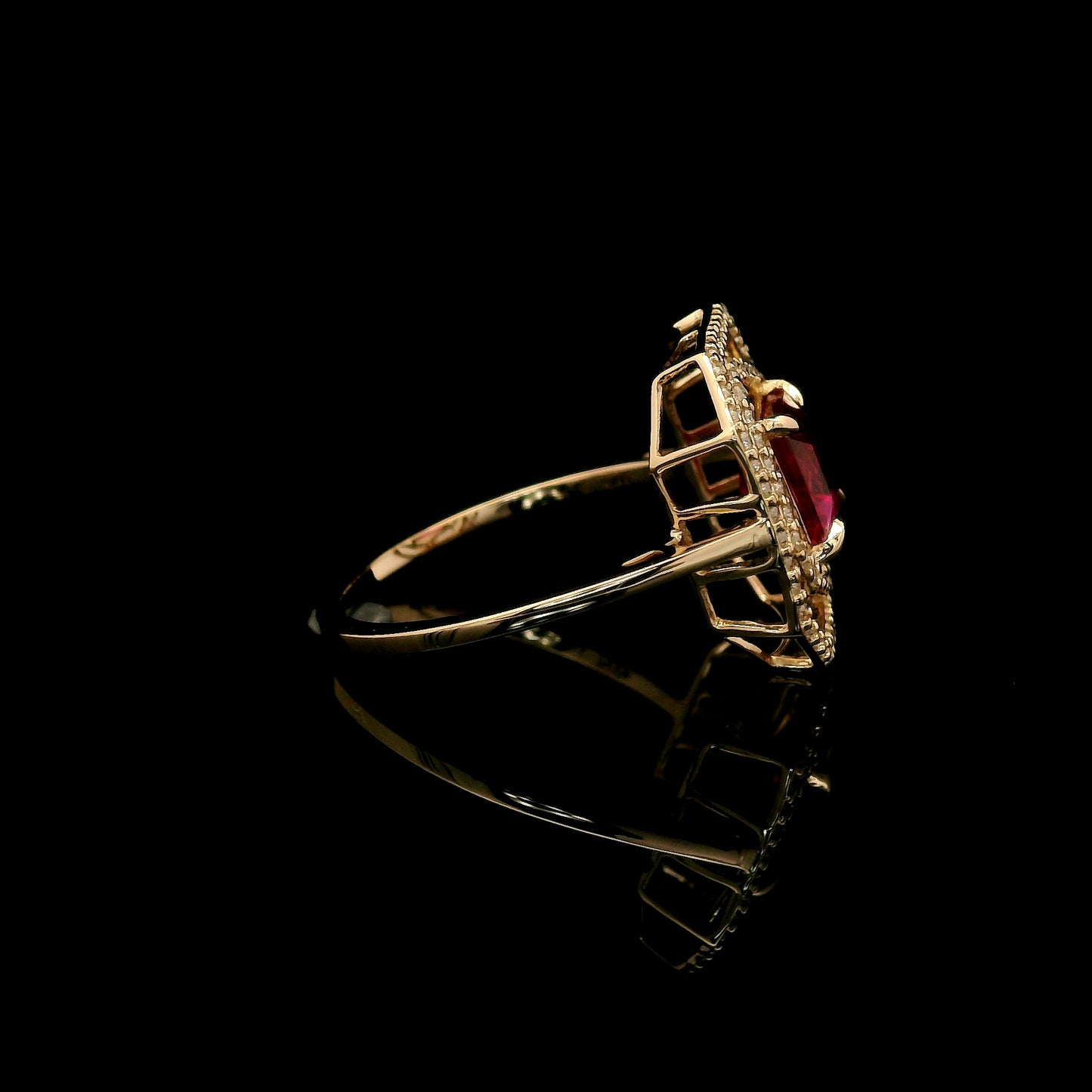 1.84 Ct Square Emerald Cut Lab Grown Ruby 14K Gold Ring