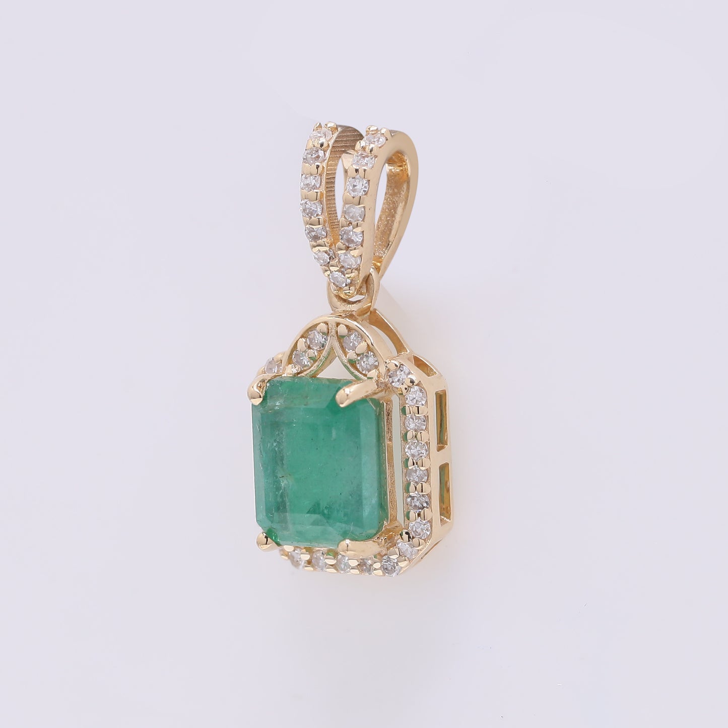 1.38 Ct Octagon Step Cut Natural Emerald 14K Gold Pendant