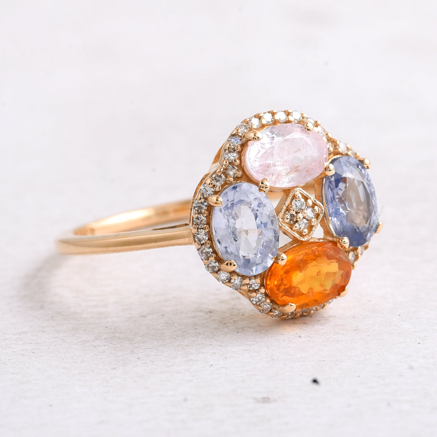 2.49 Ct Oval Mixed Cut Natural Multi-Coloured Sapphire 14K Gold Ring