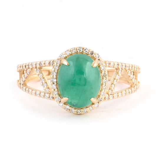 2.55 Ct Oval Cabochon Natural Beryl Emerald 14K Gold Ring