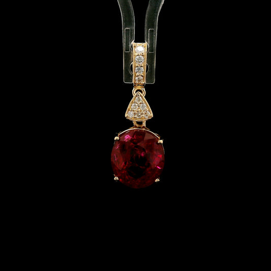 4.88 Ct Oval Mixed Cut Lab Grown Ruby 14K Gold Pendant